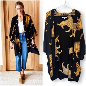 Emerson Frye India Collection Tiger Block Print Fete Kimono XS/S